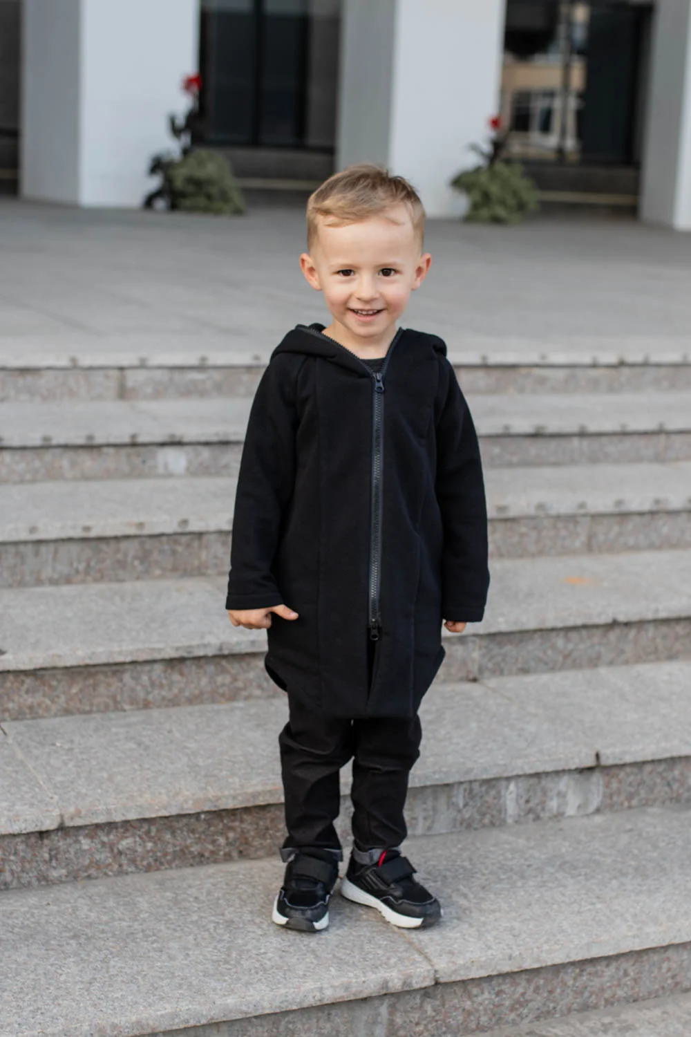 Black zipped jumper with hood for kid ‘SEA’