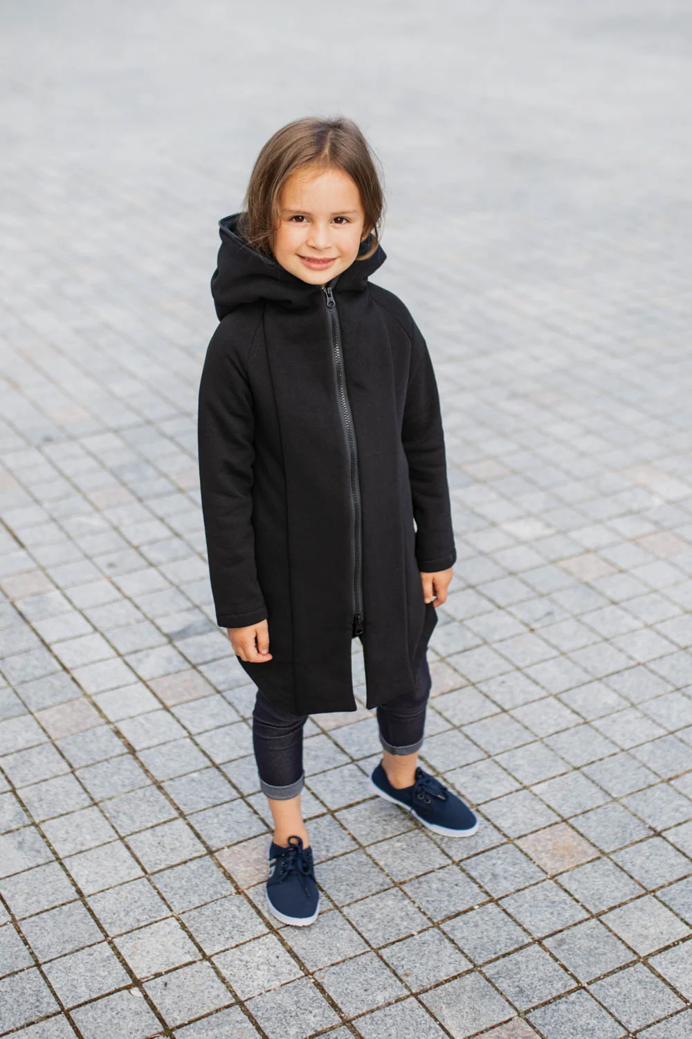 Black zipped jumper with hood for kid ‘SEA’