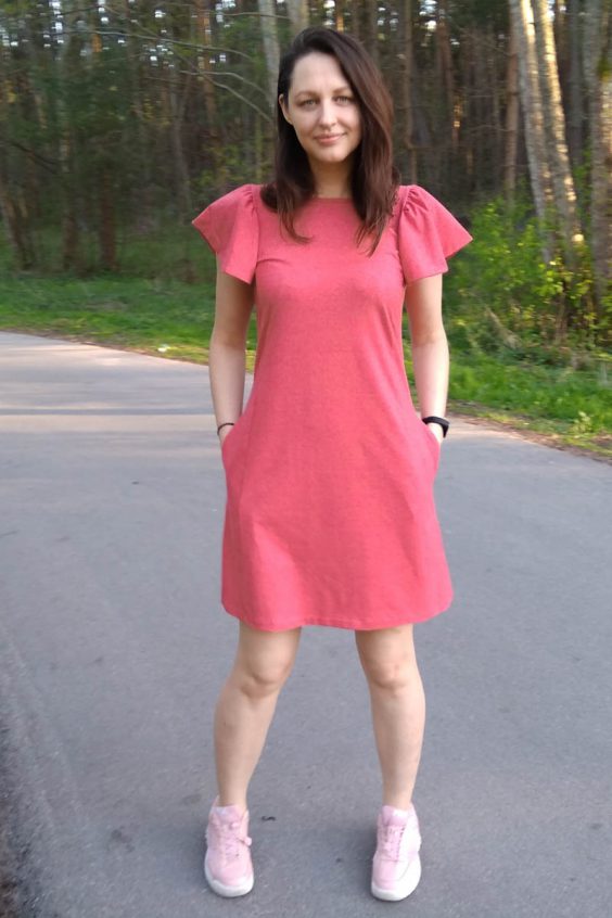 Red short summer dress with pockets ‘BUTTERFLY’