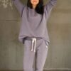 Two piece warm leisure set for women - trousers and long sleeve top
