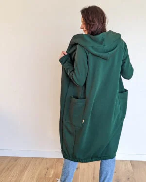 Comfy long jacket with big hood and zipper 'DEW'