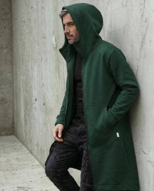 Comfy long jacket with hood, zipper and front pockets 'DAWN'