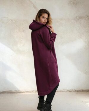 Comfy long jacket with hood, zipper and front pockets 'DAWN'