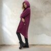 Comfy long jacket with hood, zipper and front pockets 'DAWN'