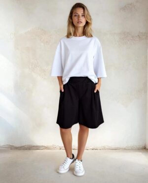 Long wide women summer shorts with pockets